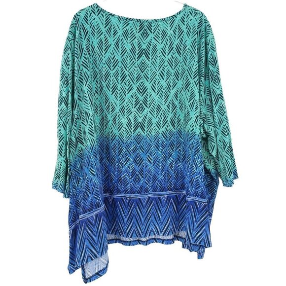 Ulla Popken Border Blues Print V-Neck Cotton Knit Tunic Top Tribal Ombre 32/34 - Picture 3 of 11